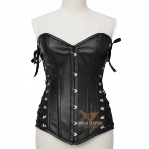 Women's Genuine Leather Overbust Corset Handmade Black Heavy-Duty Steel Boned Gothic Waist Trainer