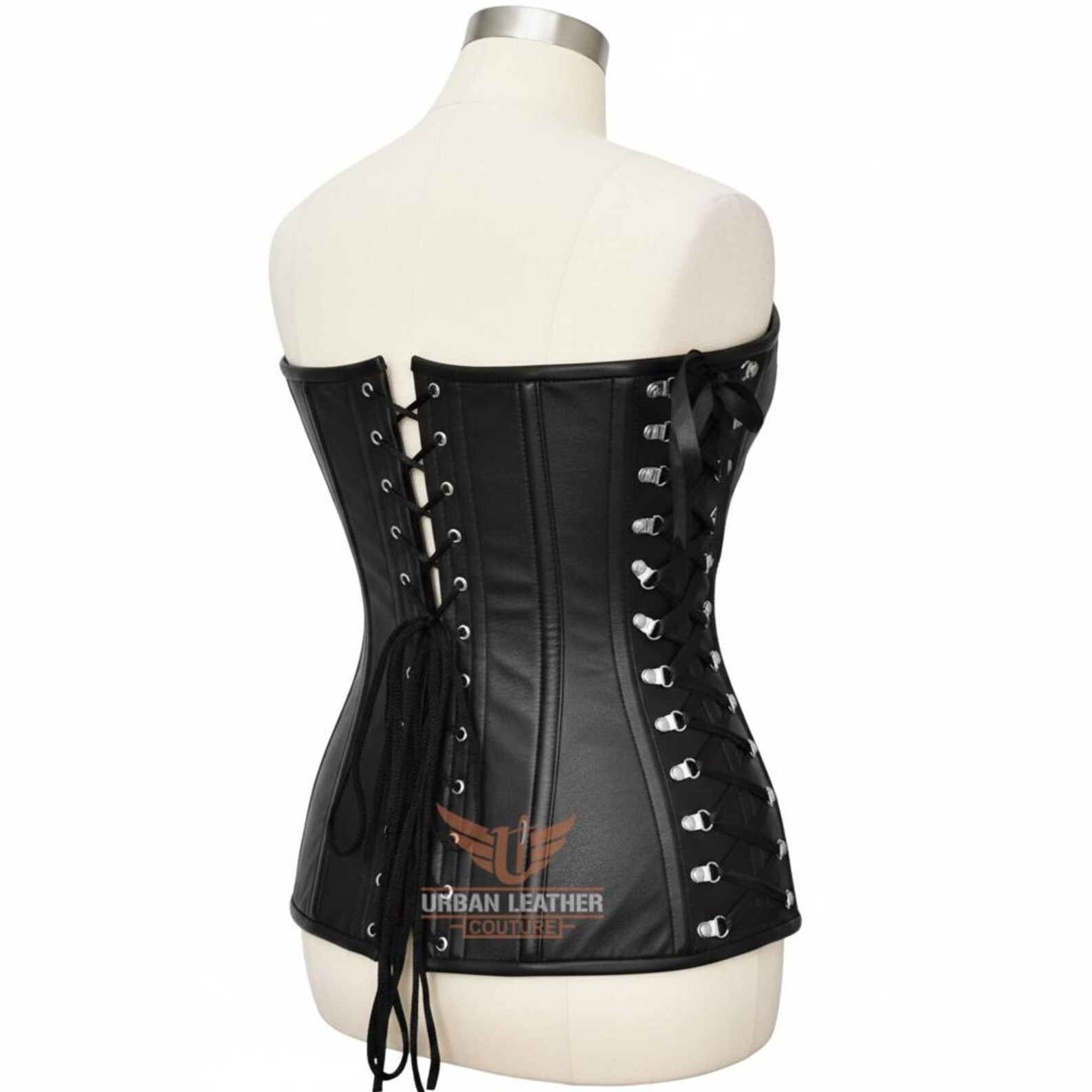 Women's Genuine Leather Overbust Corset Handmade Black Heavy-Duty Steel Boned Gothic Waist Trainer - Image 4