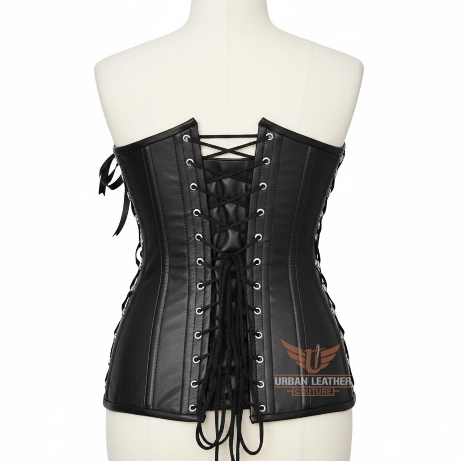 Women's Genuine Leather Overbust Corset Handmade Black Heavy-Duty Steel Boned Gothic Waist Trainer - Image 5