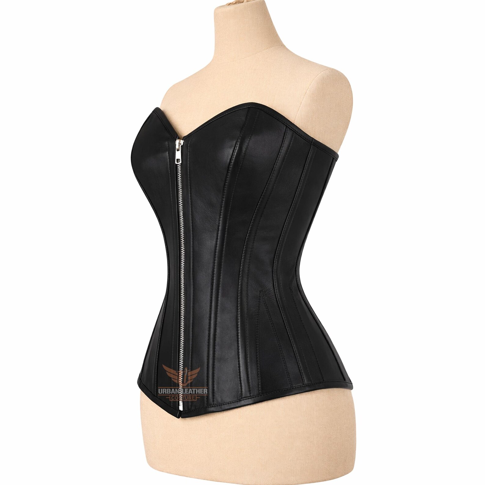 Women's Genuine Leather Sweetheart Corset Top with Steel Boning & Front Zip - Image 4